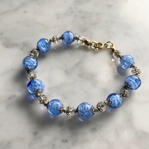 Vintage Murano Glass Company Blue Blown Glass Bracelet Glass of Venice
